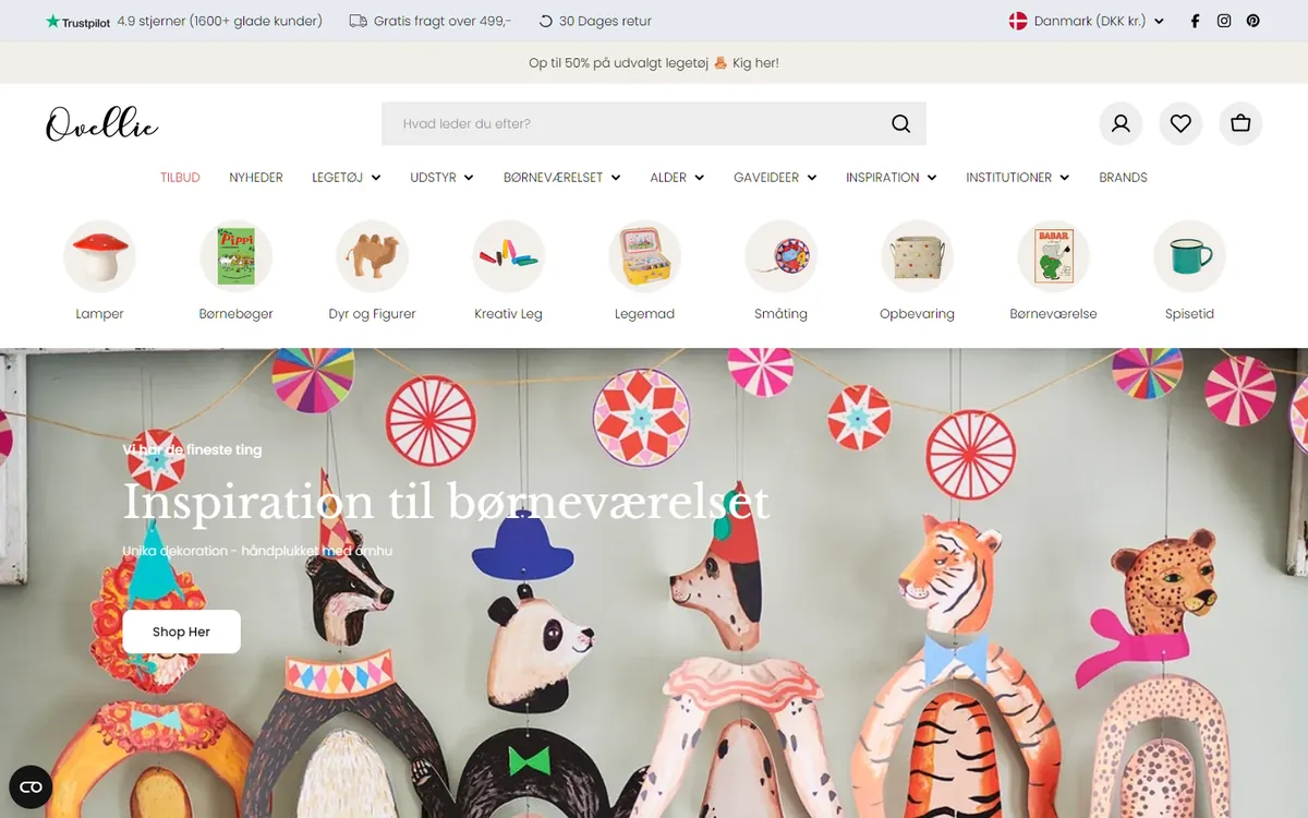 Forsiden af ovellie.dk på en computer